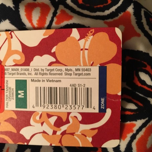 NEW Merona orange/navy print swimsuit top - Picture 5 of 6